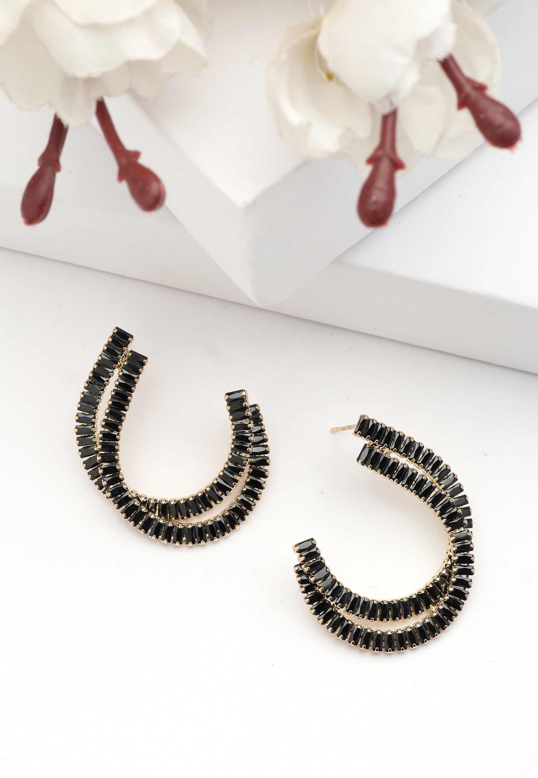 Diva Double C-Shaped Studded Earrings