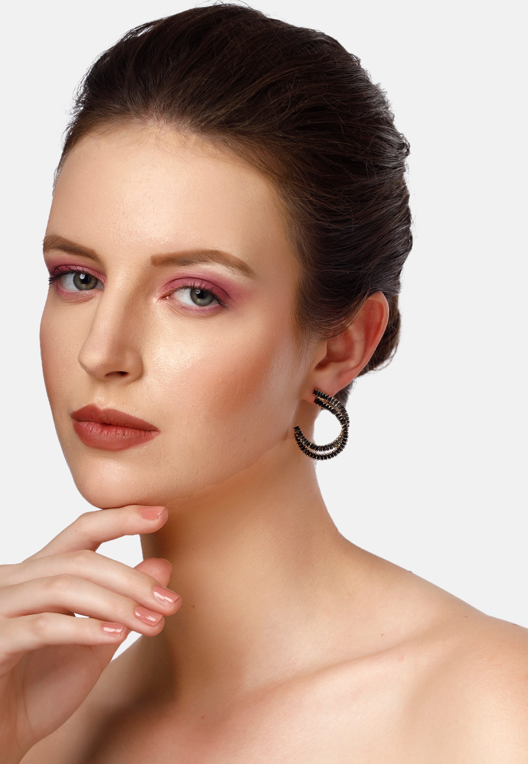 Diva Double C-Shaped Studded Earrings