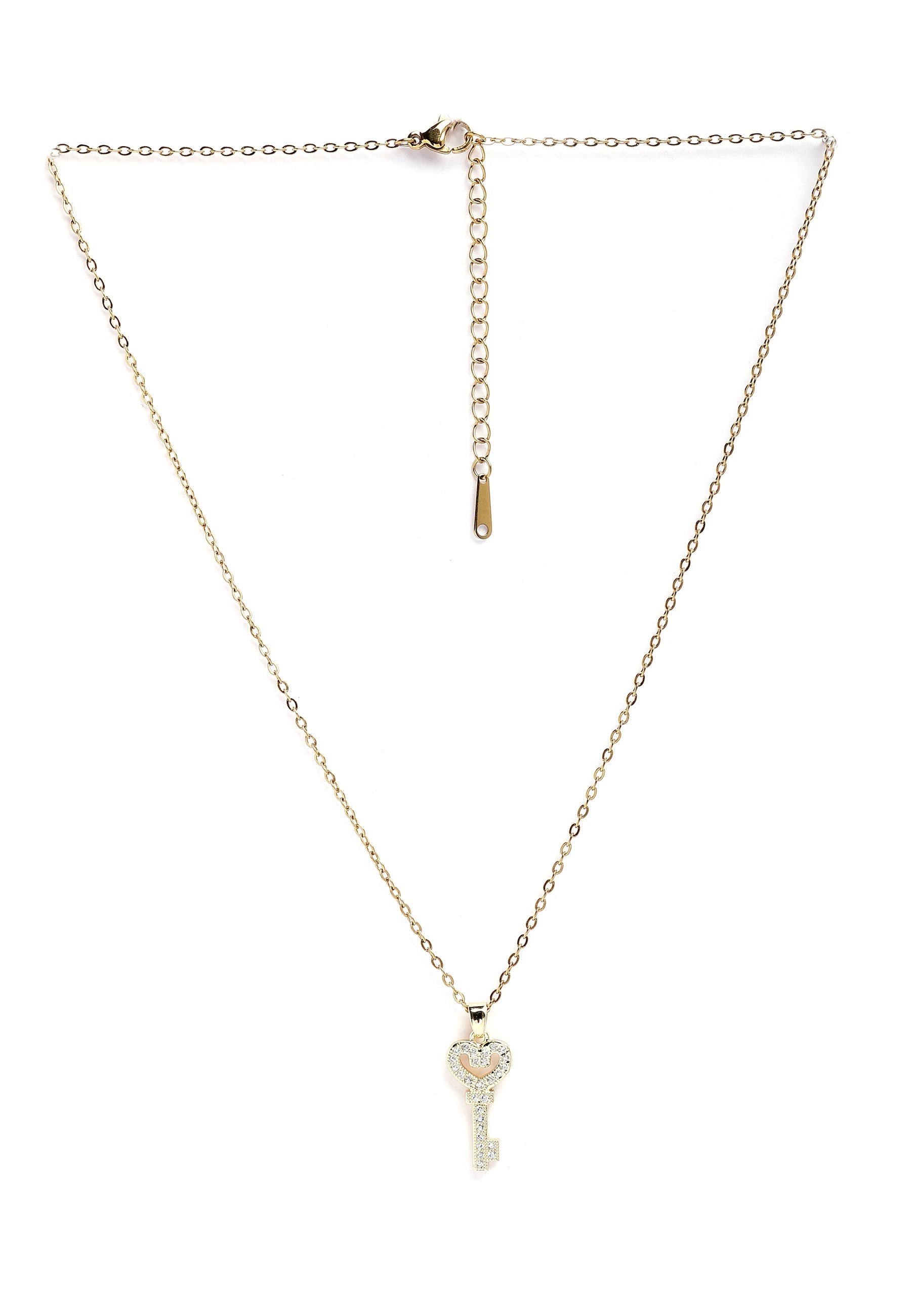 Collier pendentif clé en forme de cœur brillant