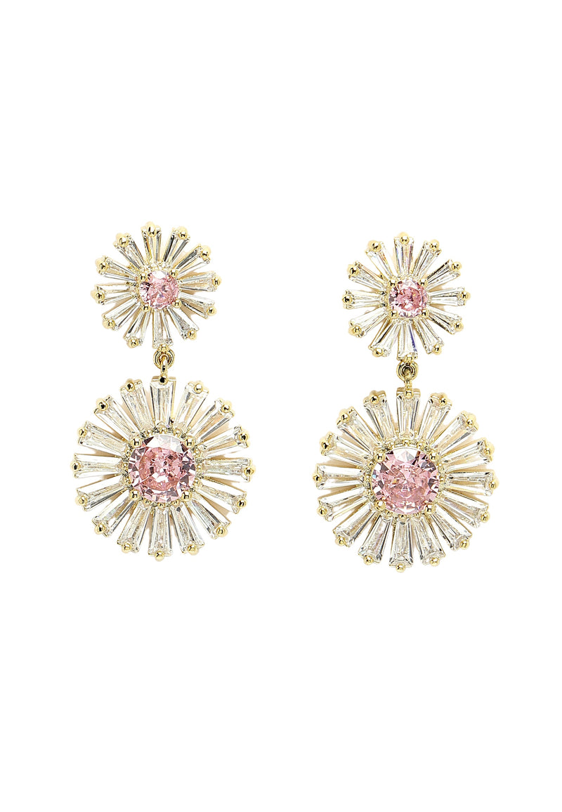 Boucles d'oreilles pendantes double marguerite