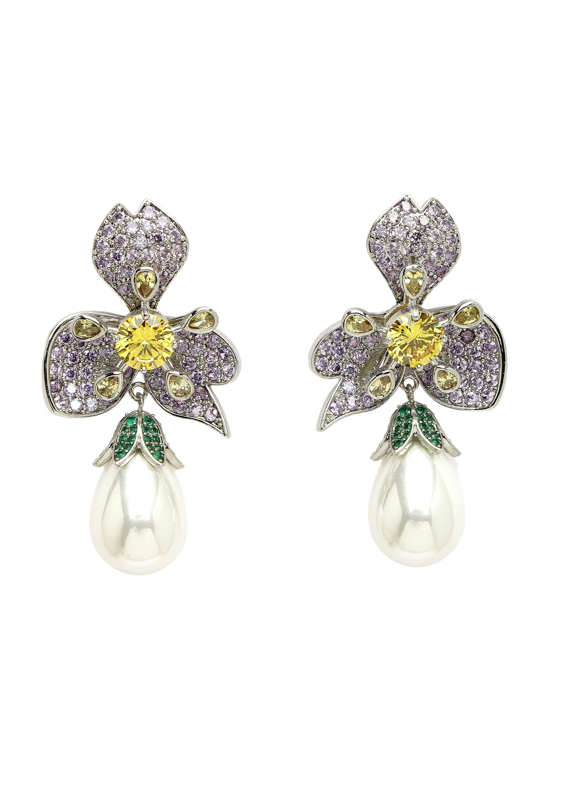 Boucles d'oreilles pendantes florales en zircone
