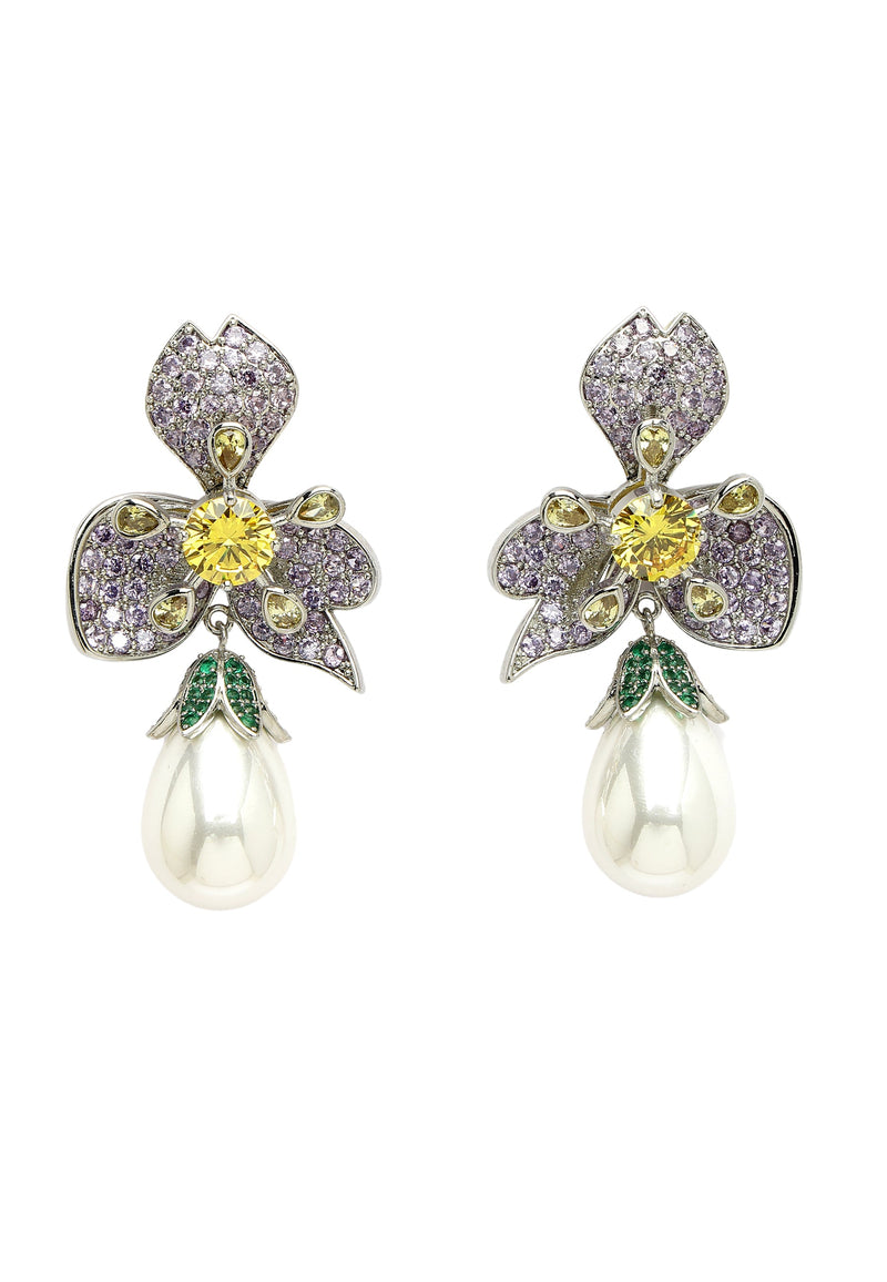 Floral Drop Earrings In Zirconia