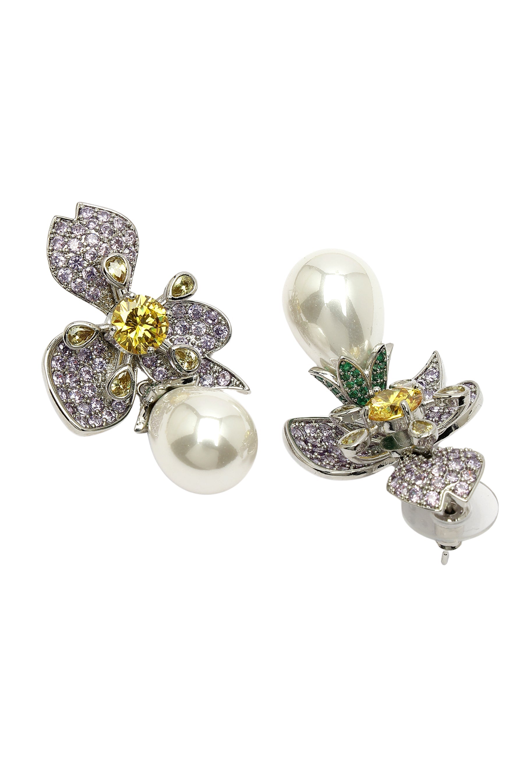 Floral Drop Earrings In Zirconia