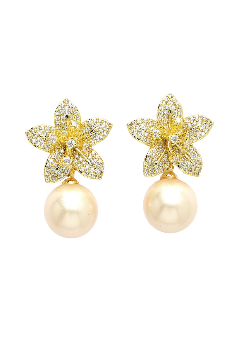 Boucles d'oreilles pendantes élégantes à motif floral en zircone cubique