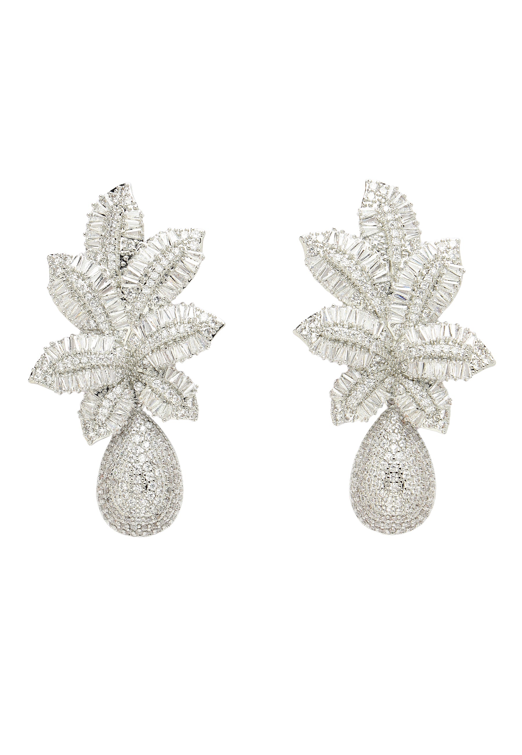 Cubic Zirconia Petal Drop Earrings