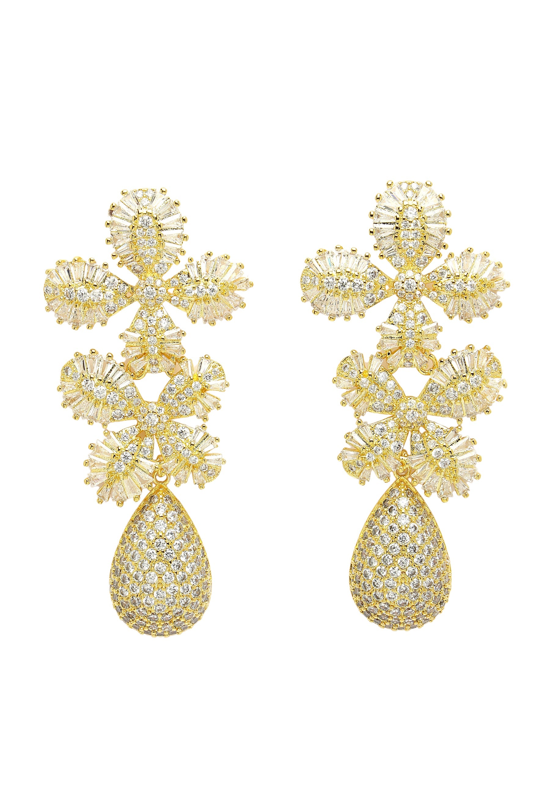 Cubic Zirconia Dual Flower Drop Earrings