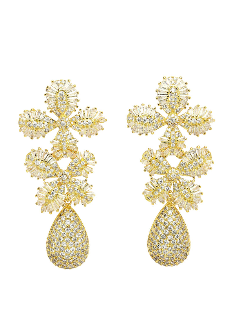 Cubic Zirconia Dual Flower Drop Earrings