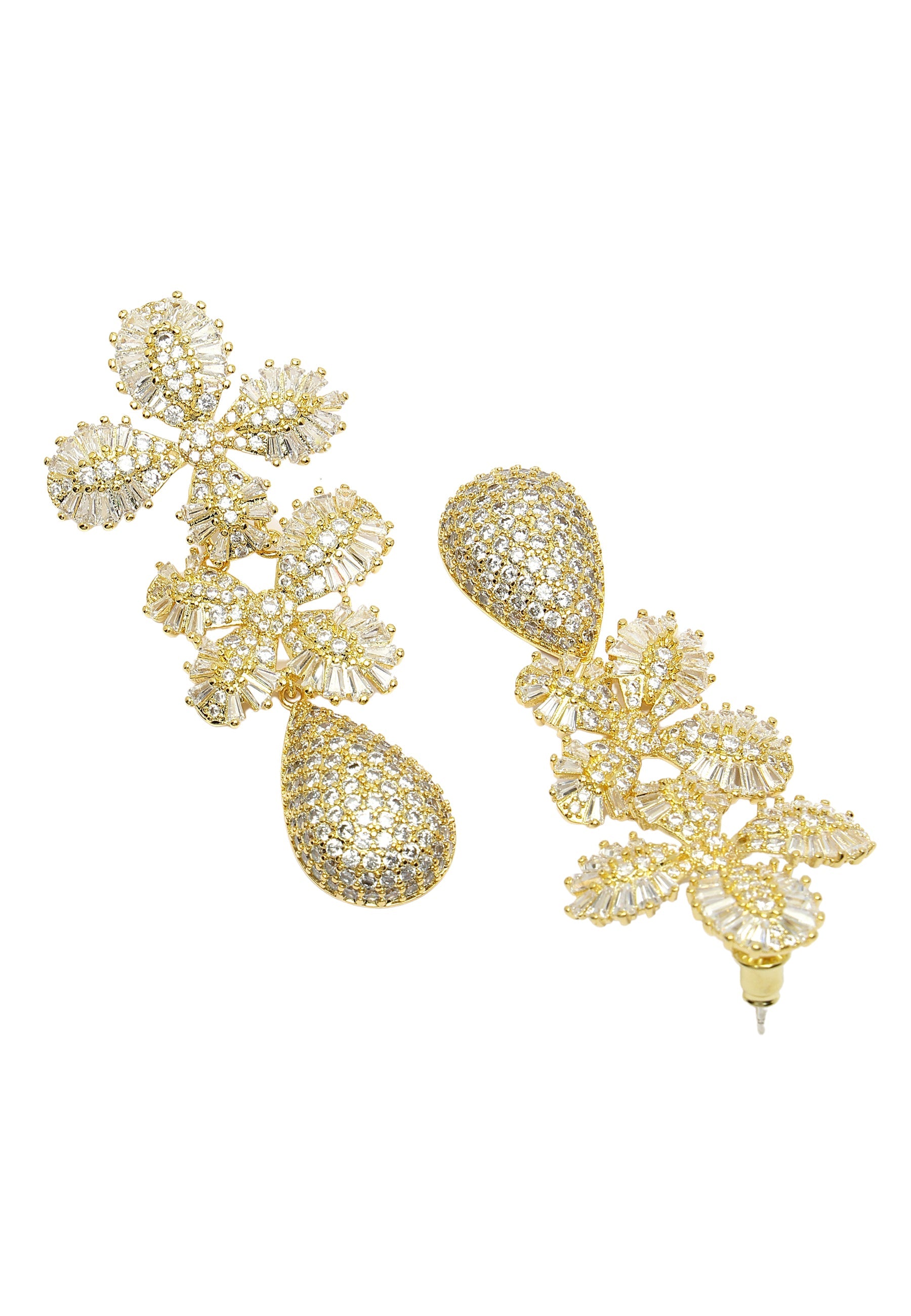 Cubic Zirconia Dual Flower Drop Earrings