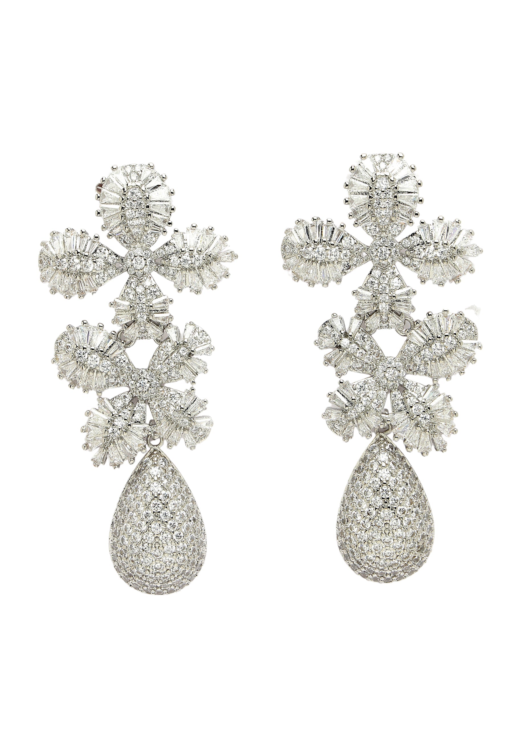 Cubic Zirconia Dual Flower Drop Earrings