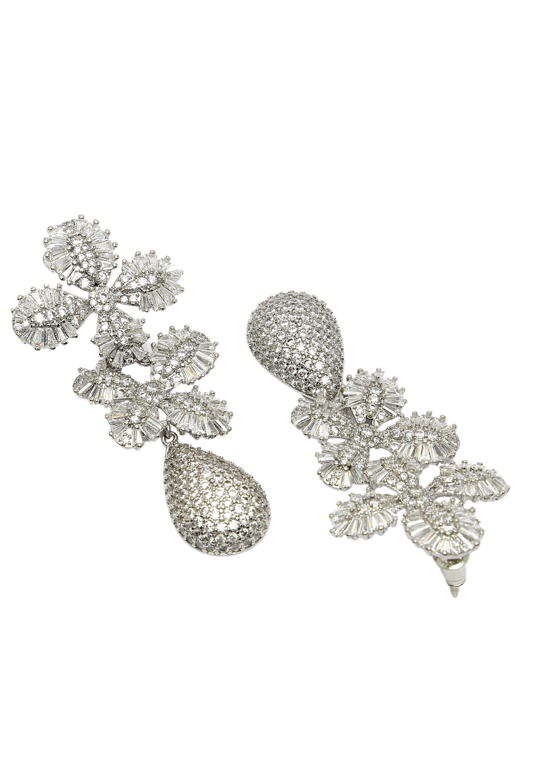Cubic Zirconia Dual Flower Drop Earrings