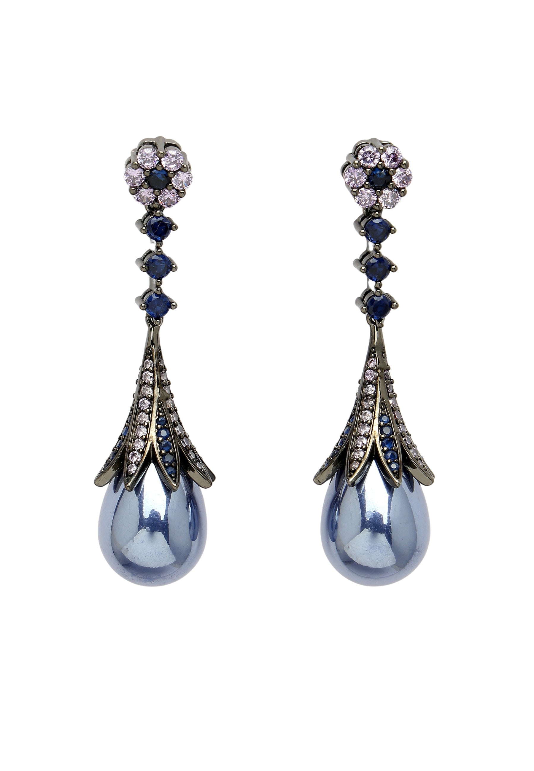 Vintage Floral Cubic Zirconia Dangling Earrings