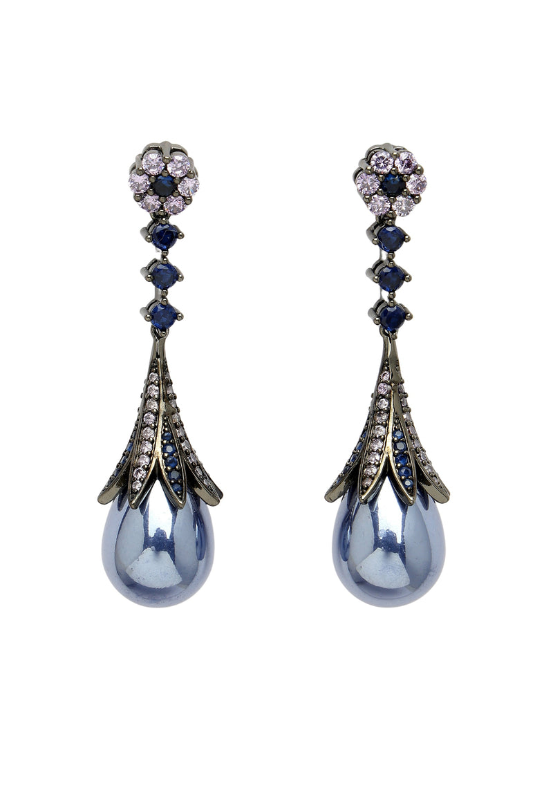 Vintage Floral Cubic Zirconia Dangling Earrings