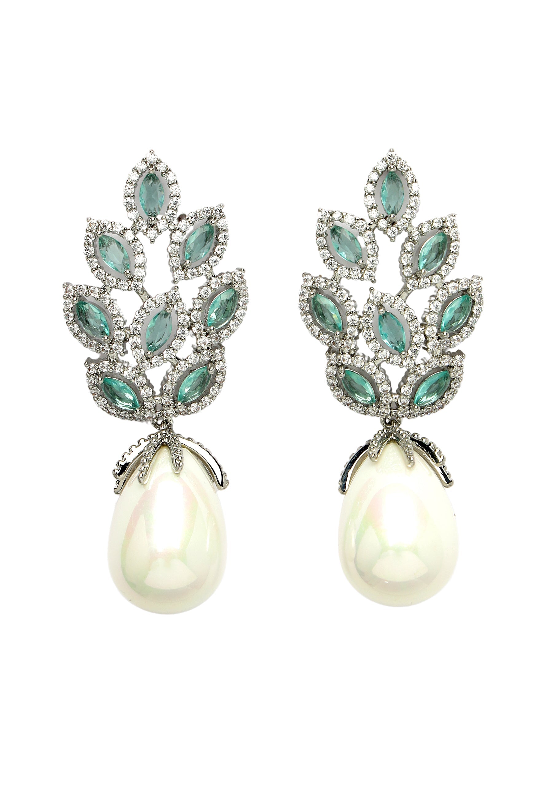 Elegant Leafy Zirconia Drop Earrings