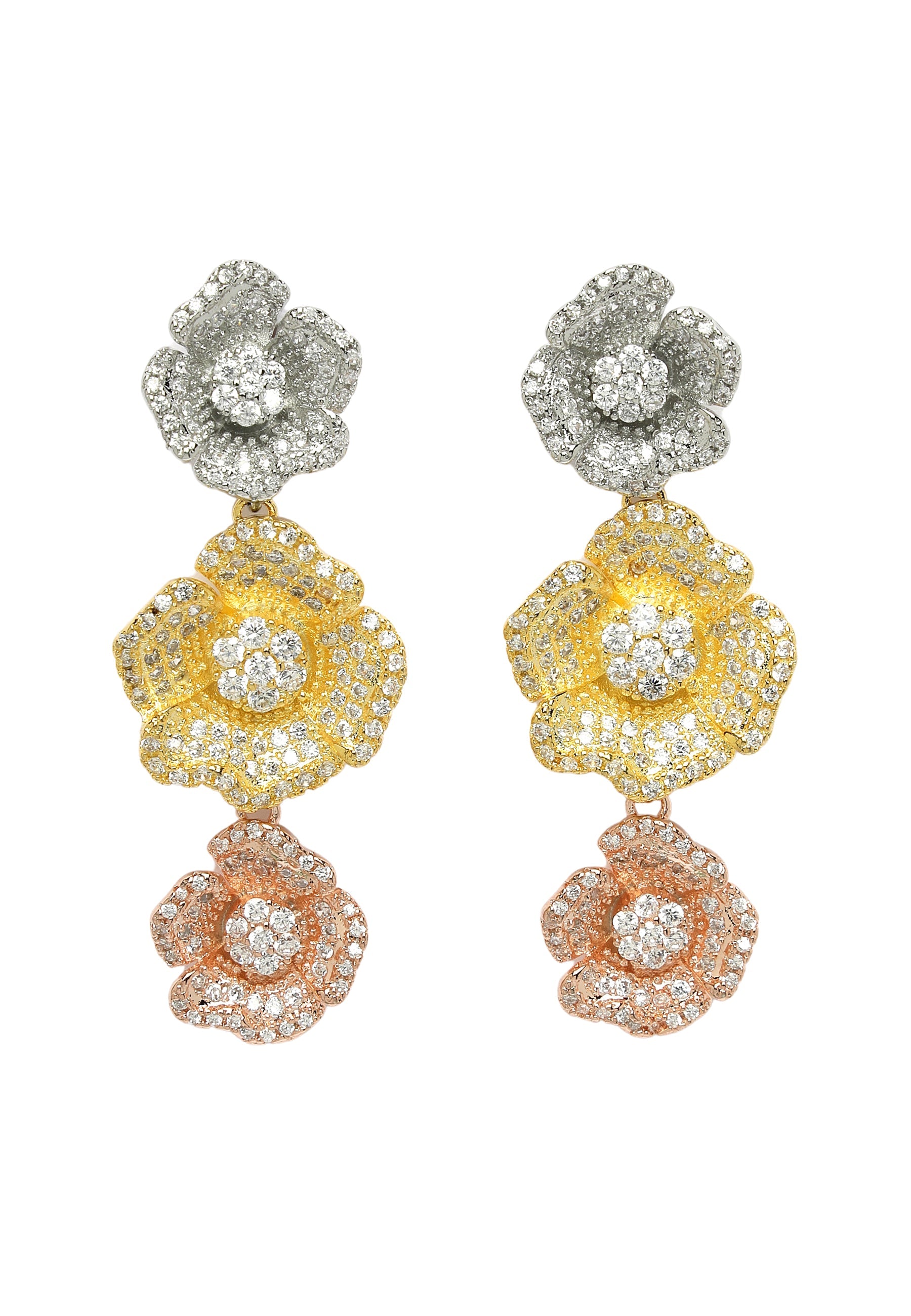 Triple Bloom Zirconia Dangle Earrings
