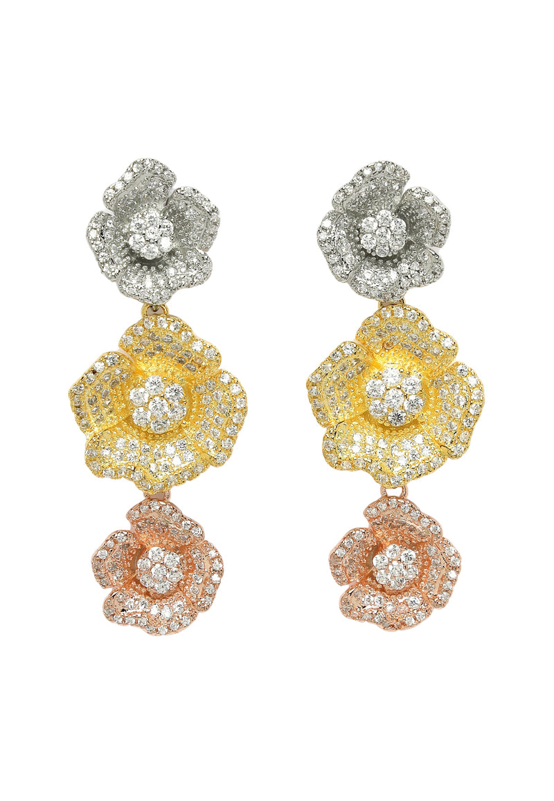 Triple Bloom Zirconia Dangle Earrings