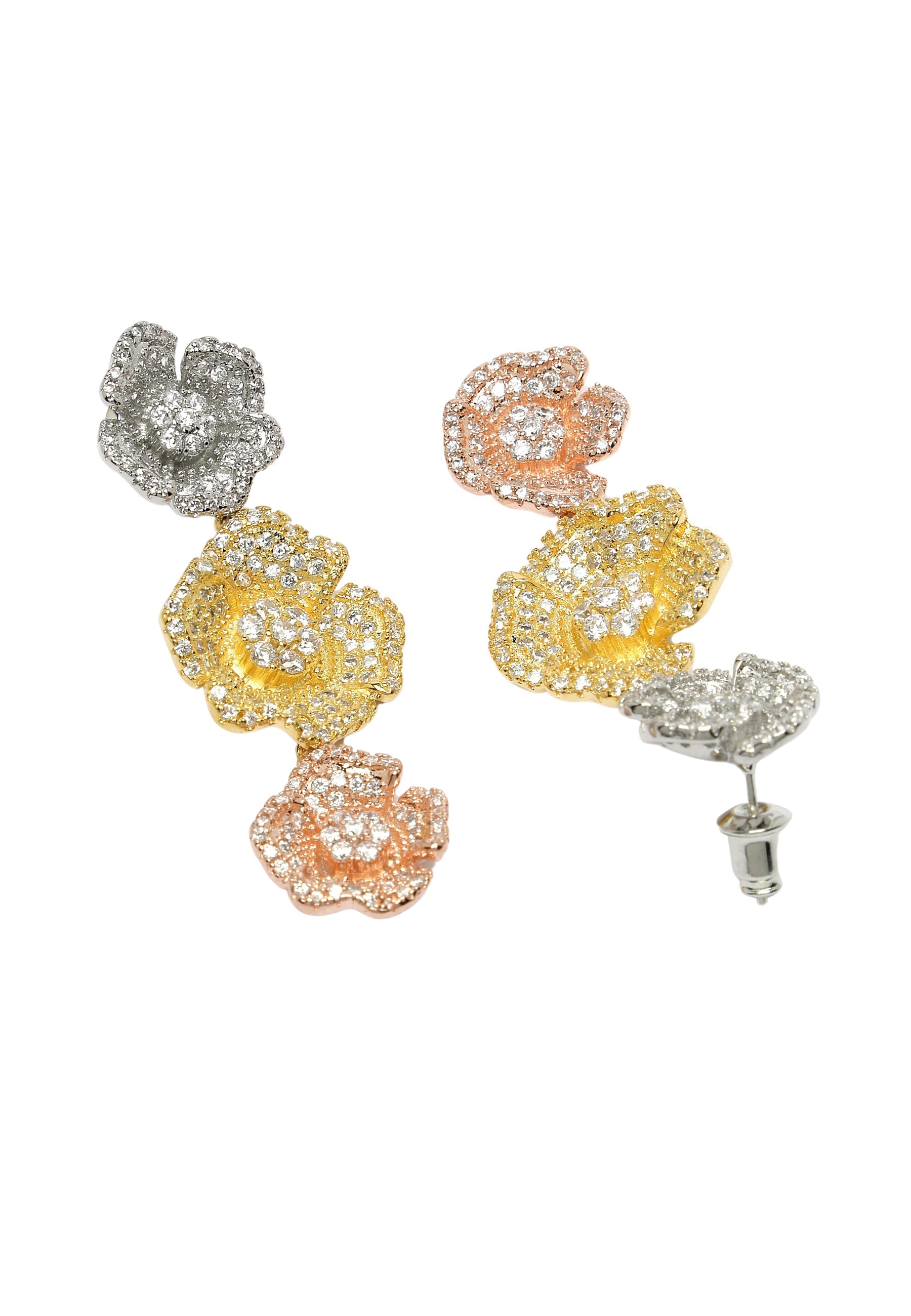 Triple Bloom Zirconia Dangle Earrings