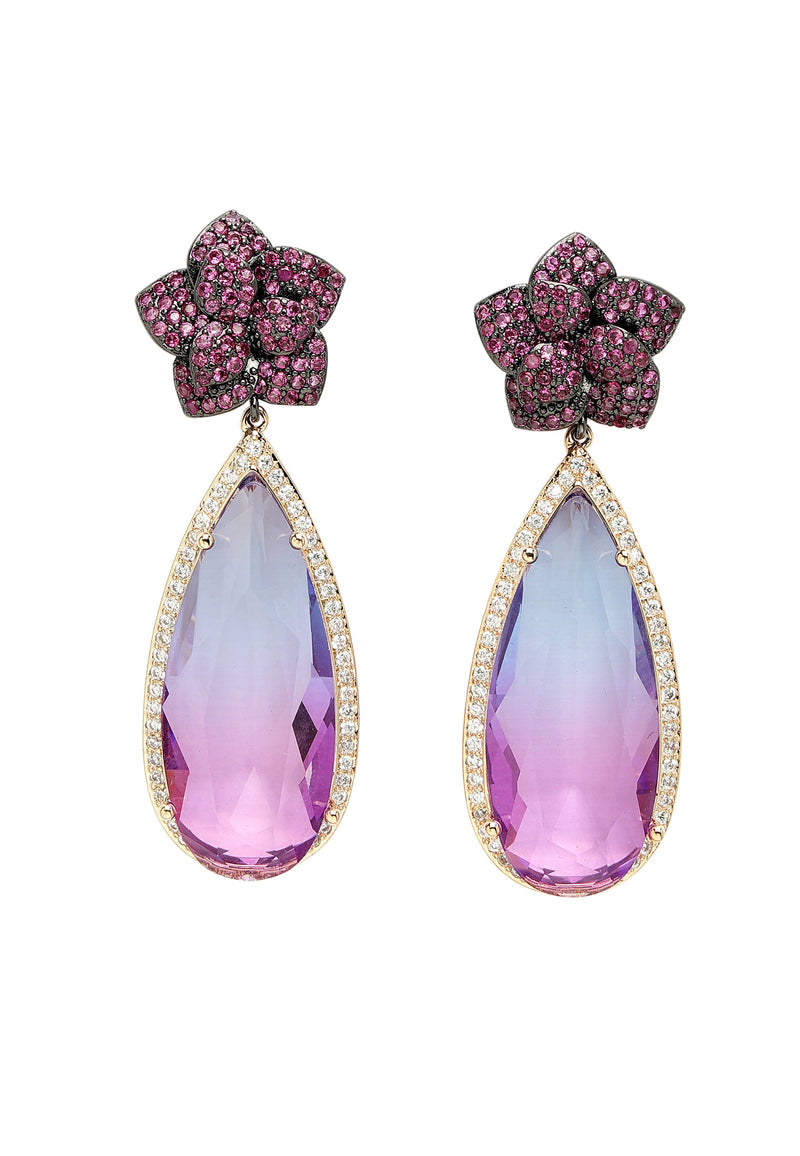 Boucles d'oreilles pendantes en zircone à motif floral