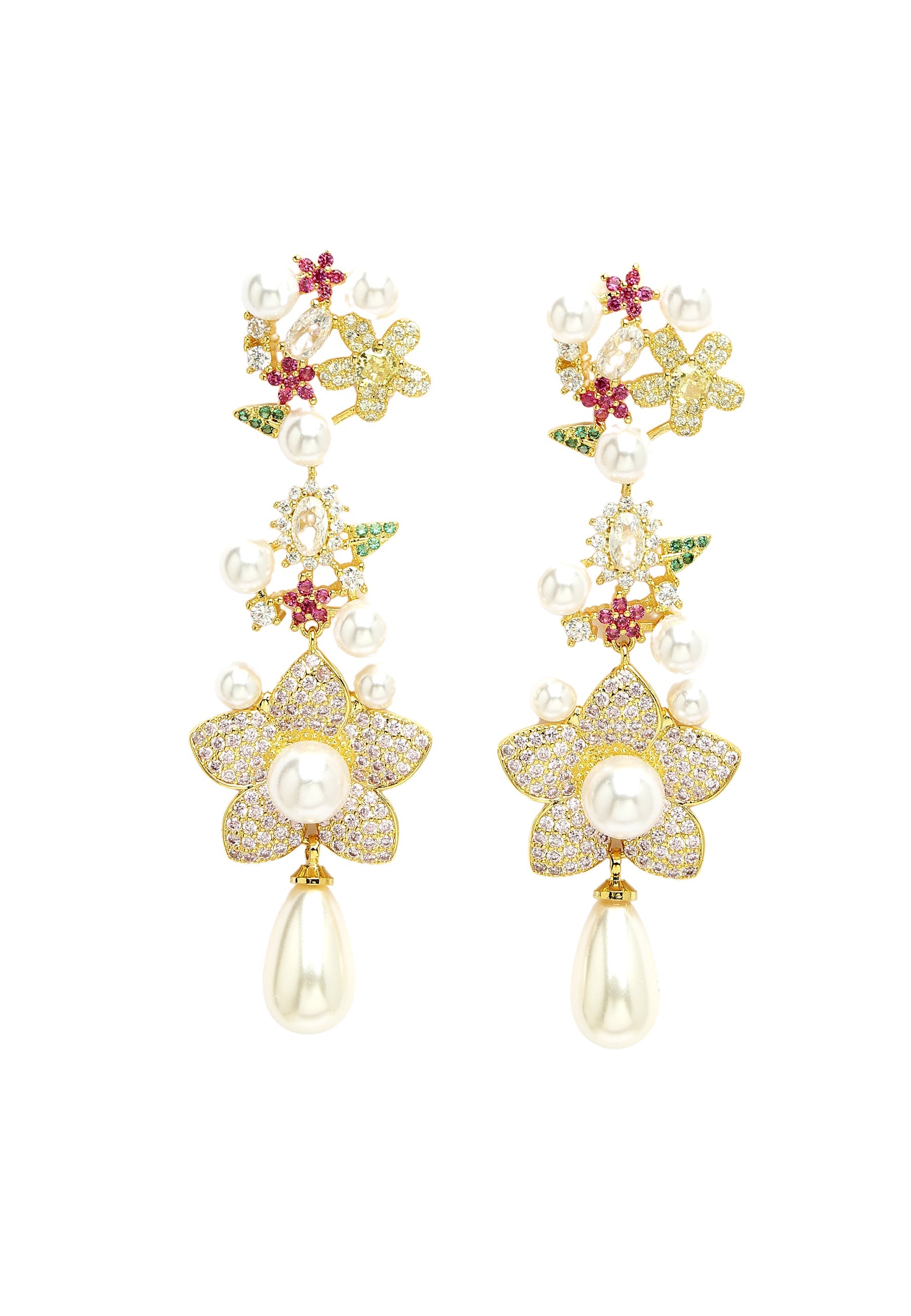 Boucles d'oreilles pendantes florales en zircone