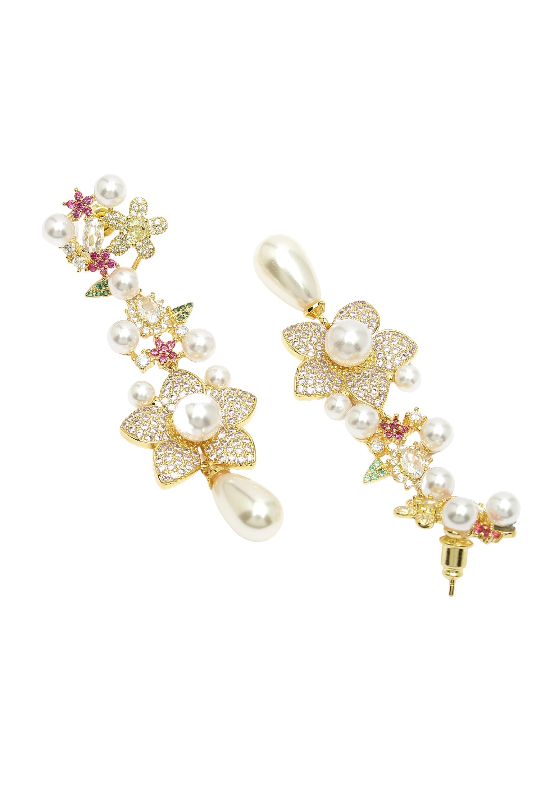 Boucles d'oreilles pendantes florales en zircone
