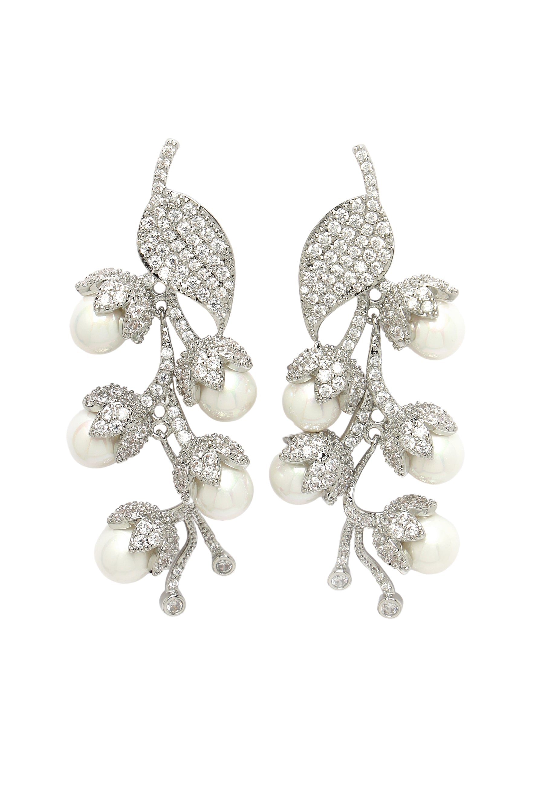 Cubic Zirconia Leaf Cluster Earrings
