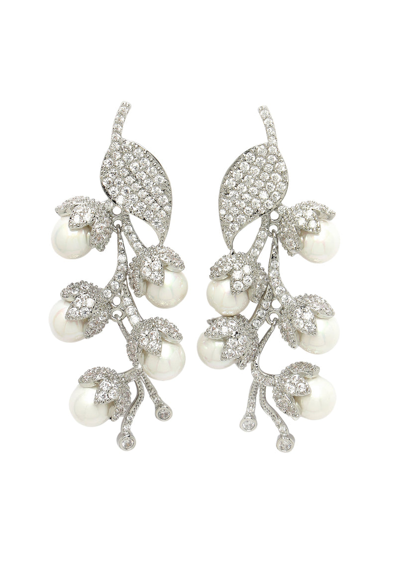 Cubic Zirconia Leaf Cluster Earrings
