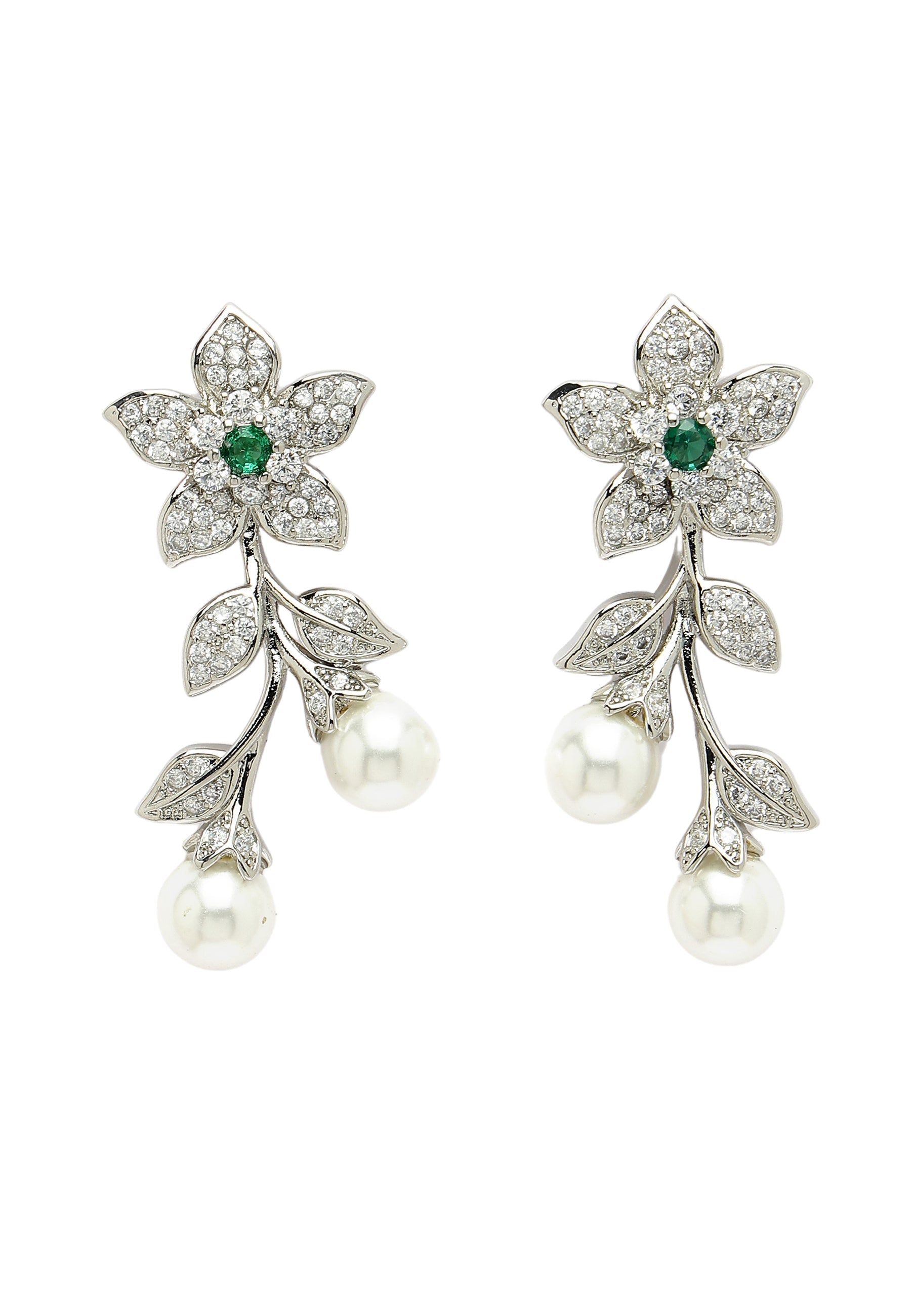 Cubic Zirconia Floral Drop Earrings