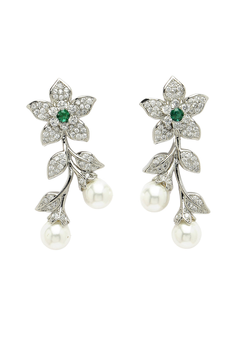 Cubic Zirconia Floral Drop Earrings