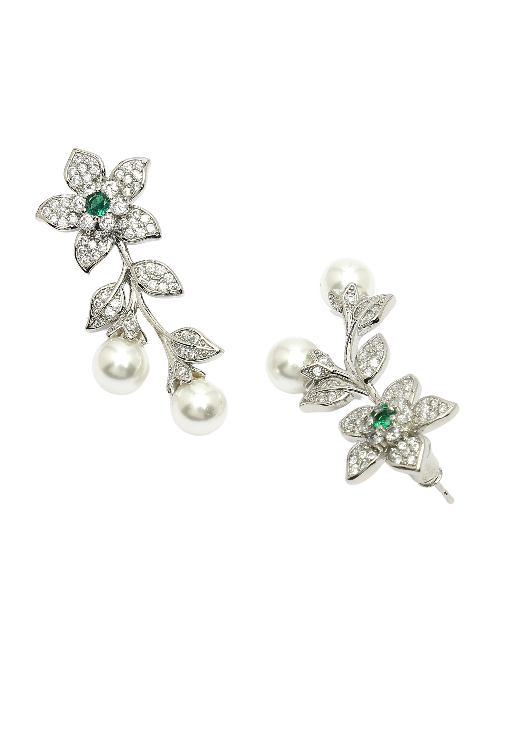 Cubic Zirconia Floral Drop Earrings