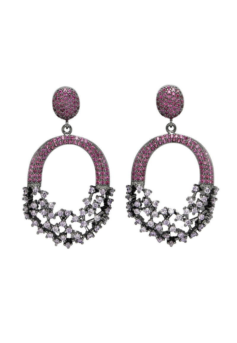 Boucles d'oreilles ajourées en zircon rouge scintillant