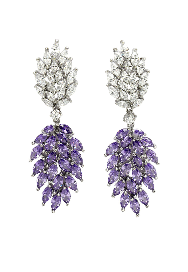Cubic Zirconia Clustered Leaf Earrings