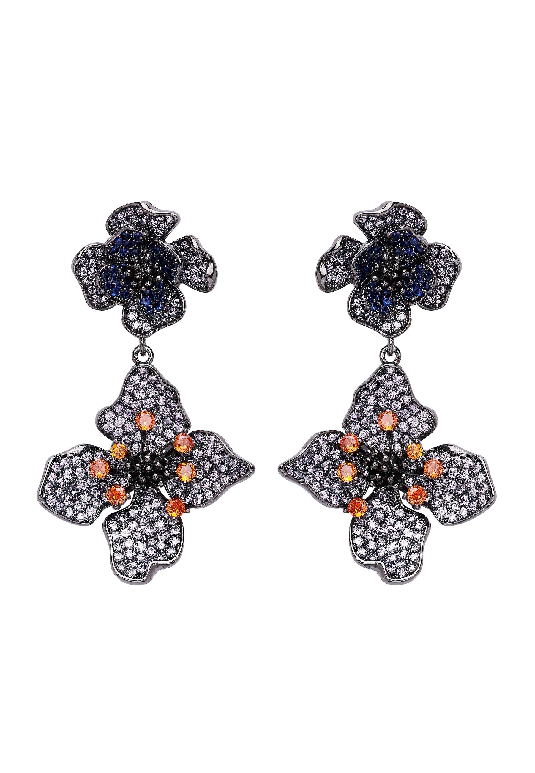 Boucles d'oreilles pendantes florales à deux niveaux Diva