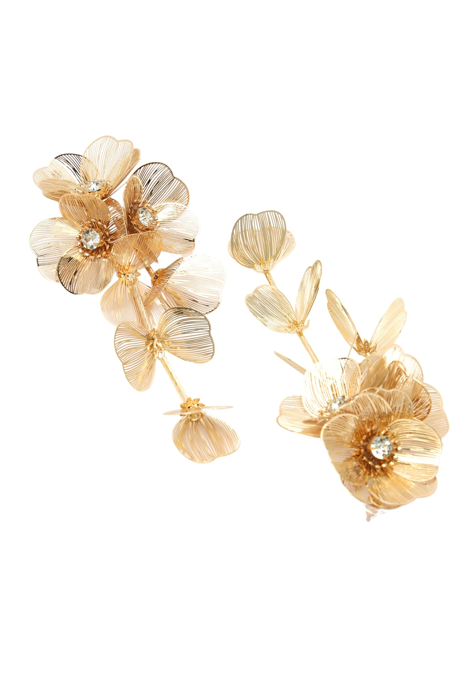 Crystal Bloom Tassel Gold Plated Earrings