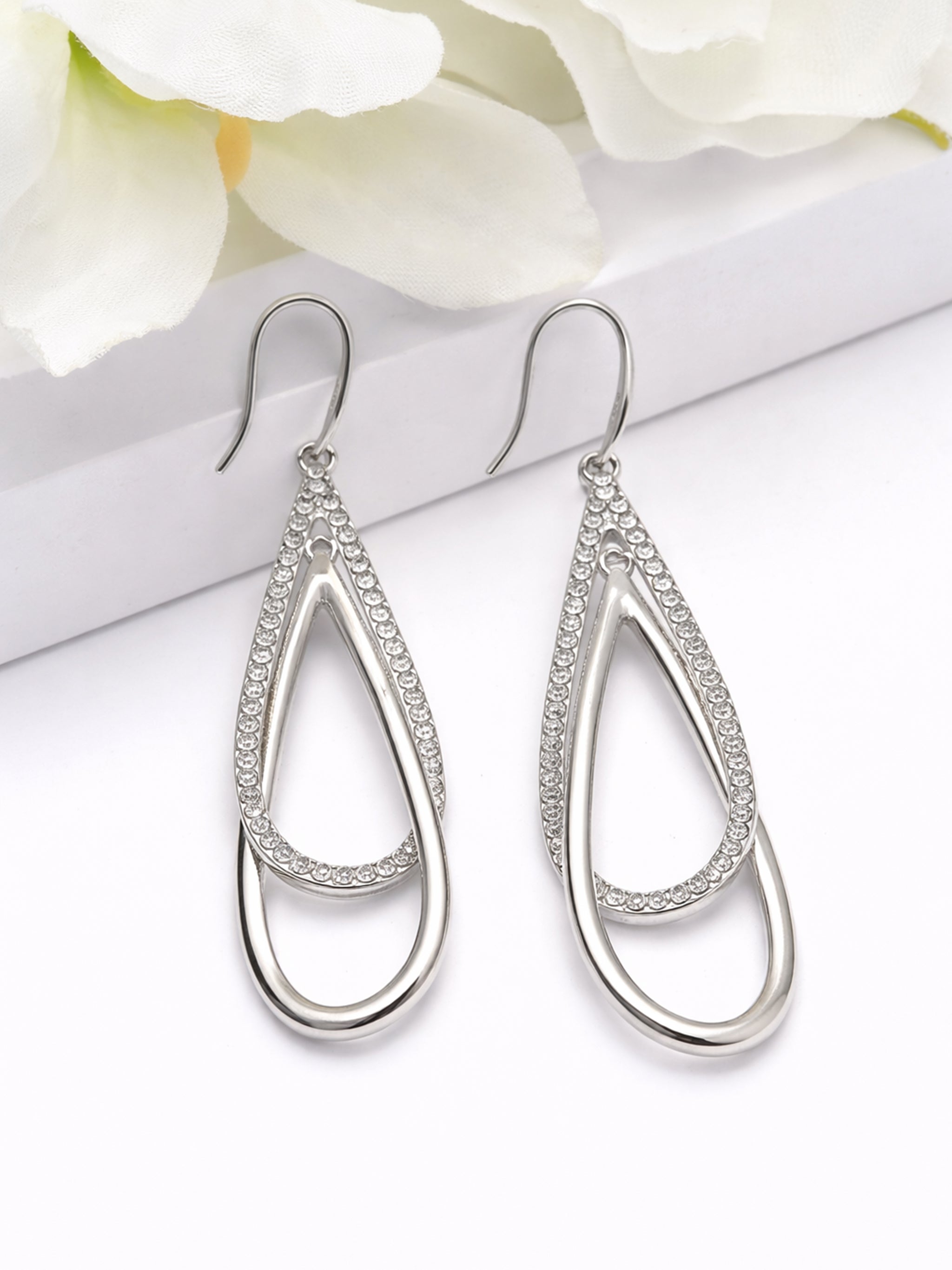 Double Loop Pavé Drop Earrings
