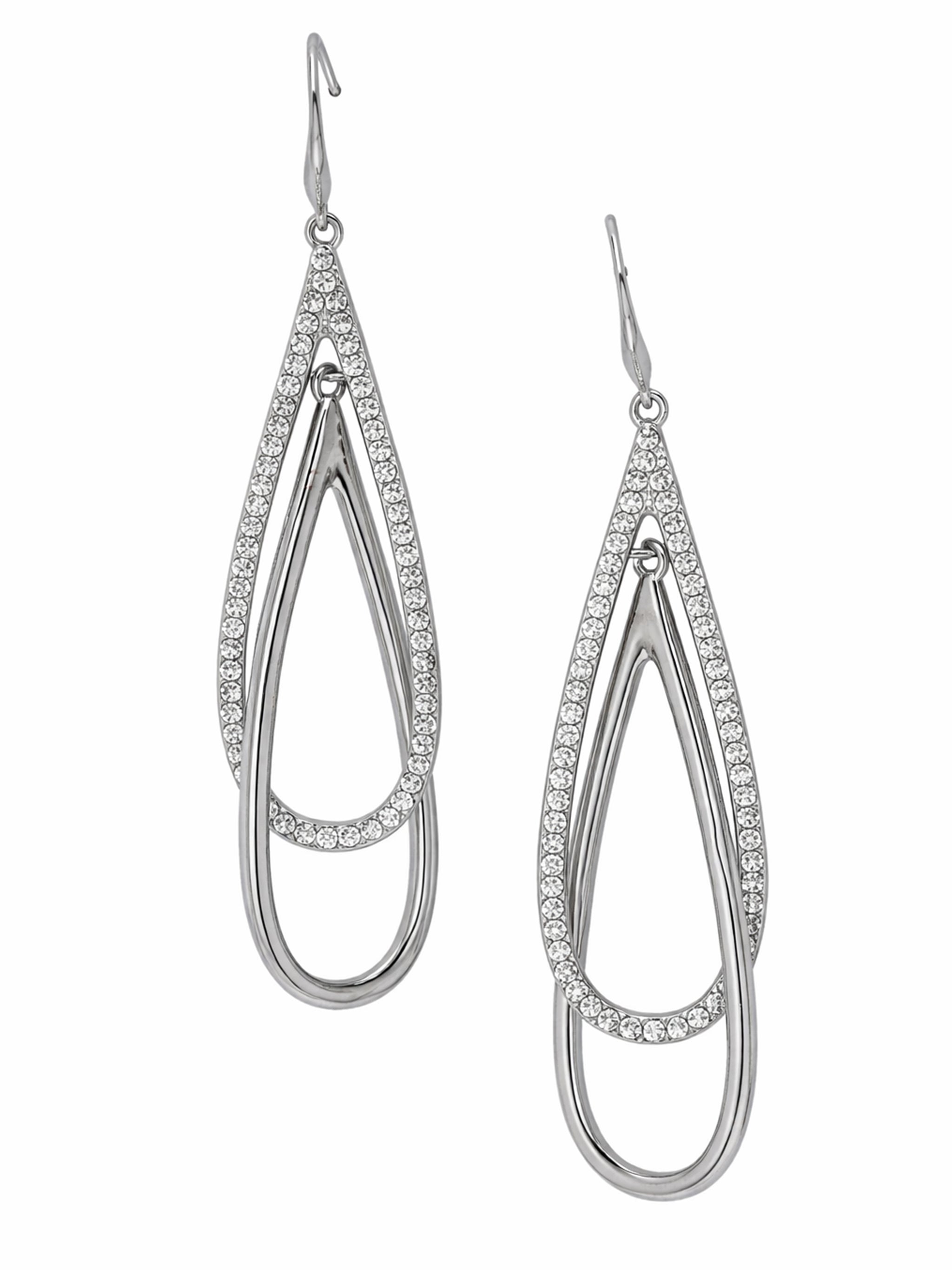 Double Loop Pavé Drop Earrings
