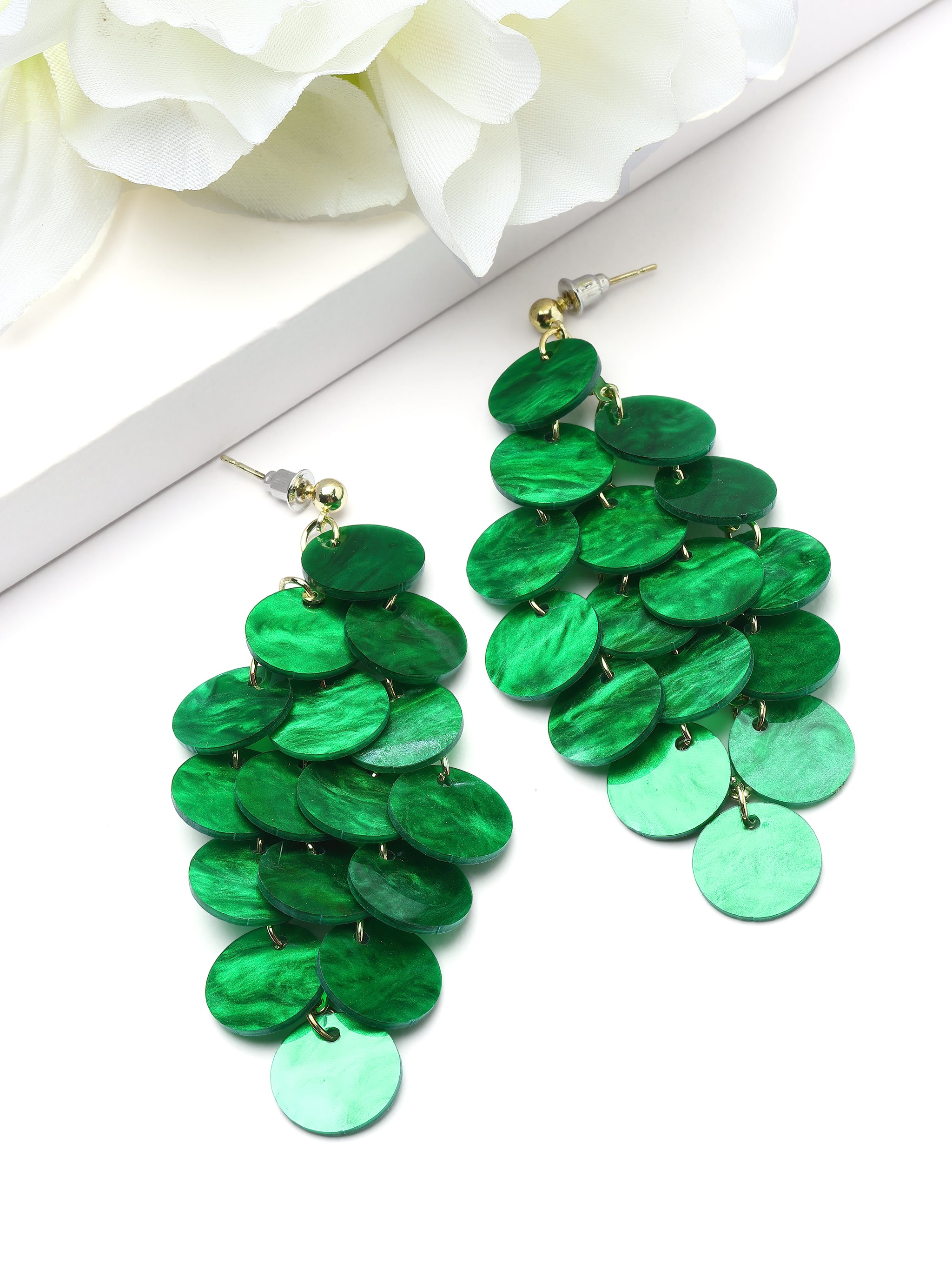 Natural Shell Disc Cascade Drop Earrings
