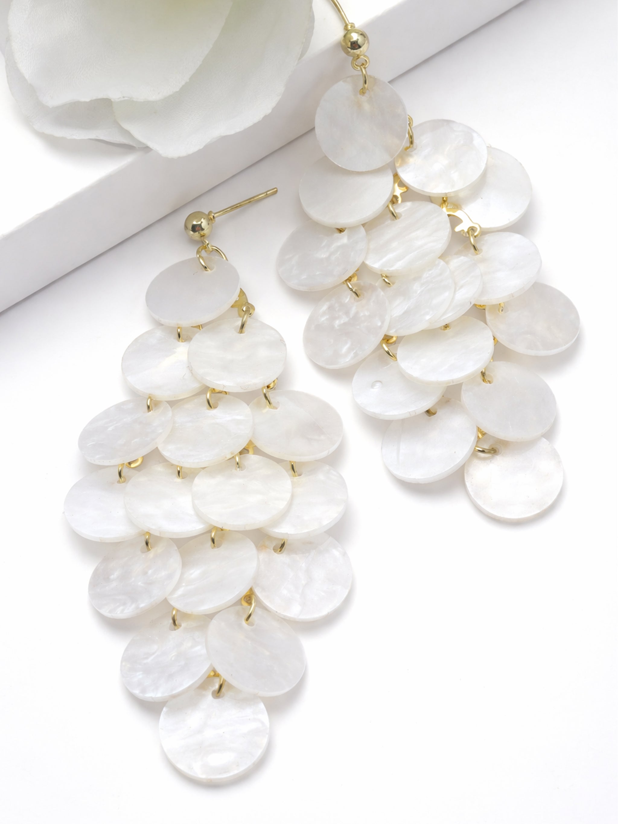 Natural Shell Disc Cascade Drop Earrings