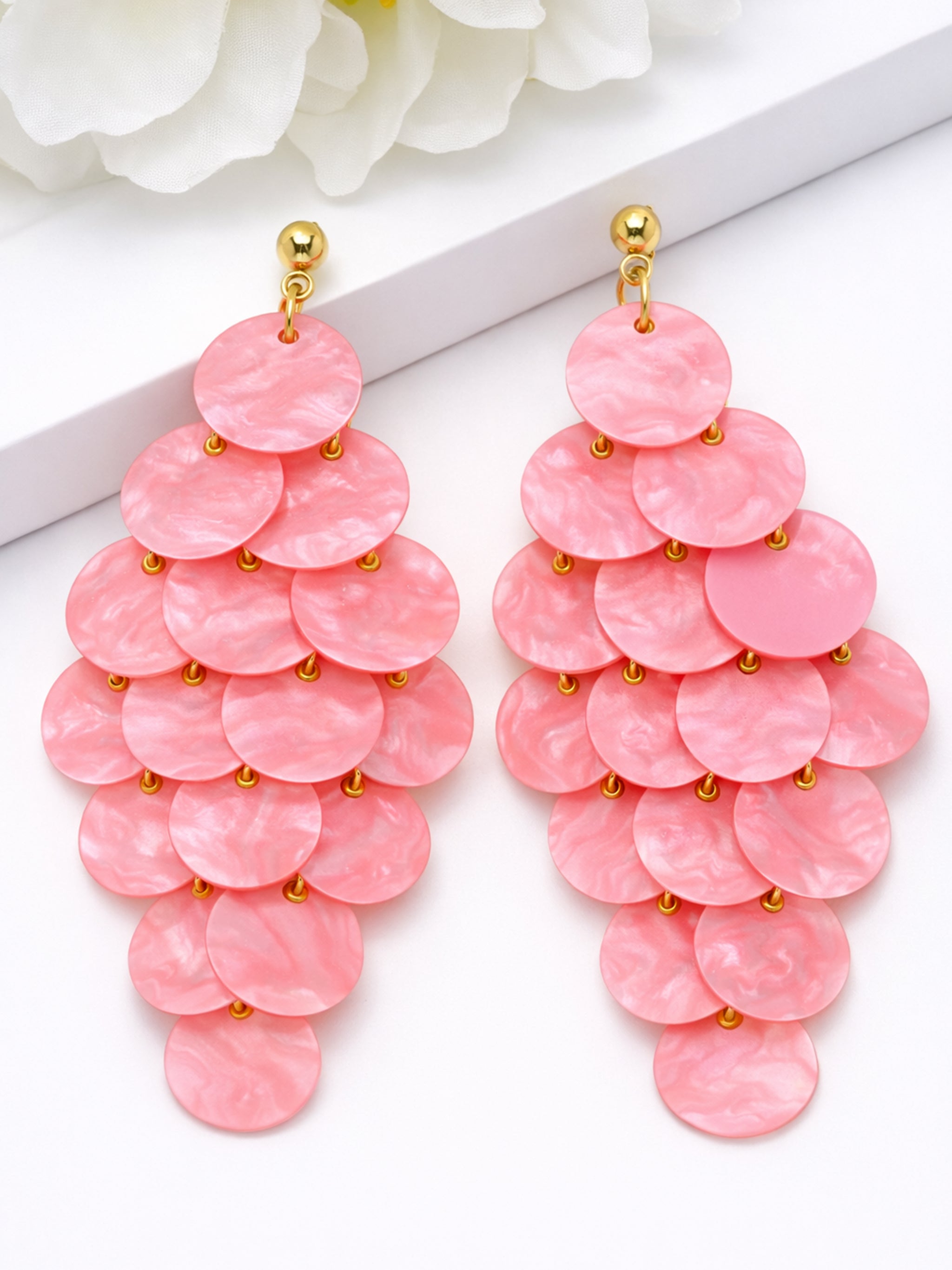 Natural Shell Disc Cascade Drop Earrings