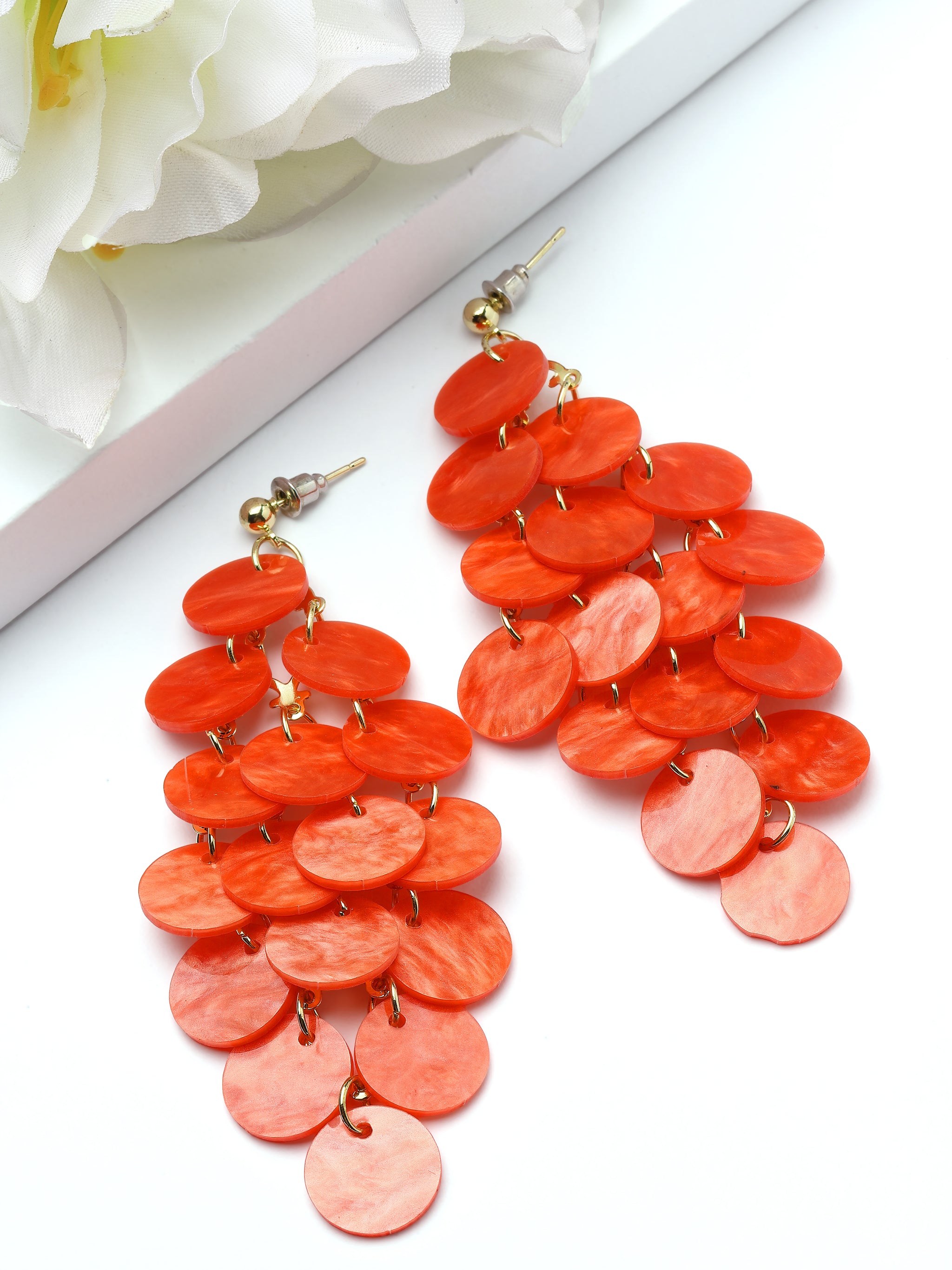 Natural Shell Disc Cascade Drop Earrings