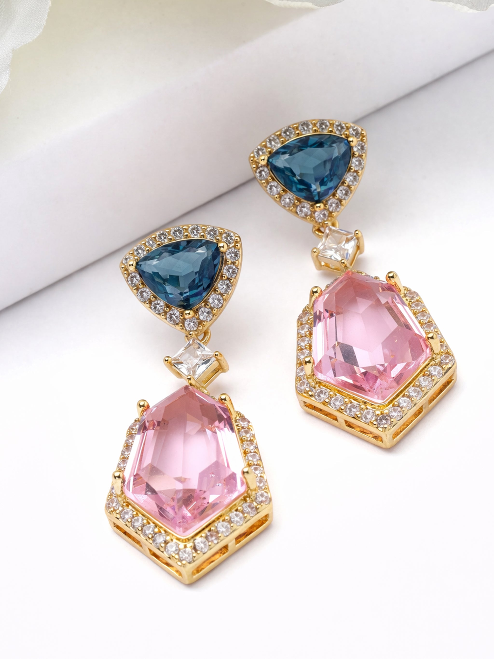 Geometric Double Stone Drop Earrings