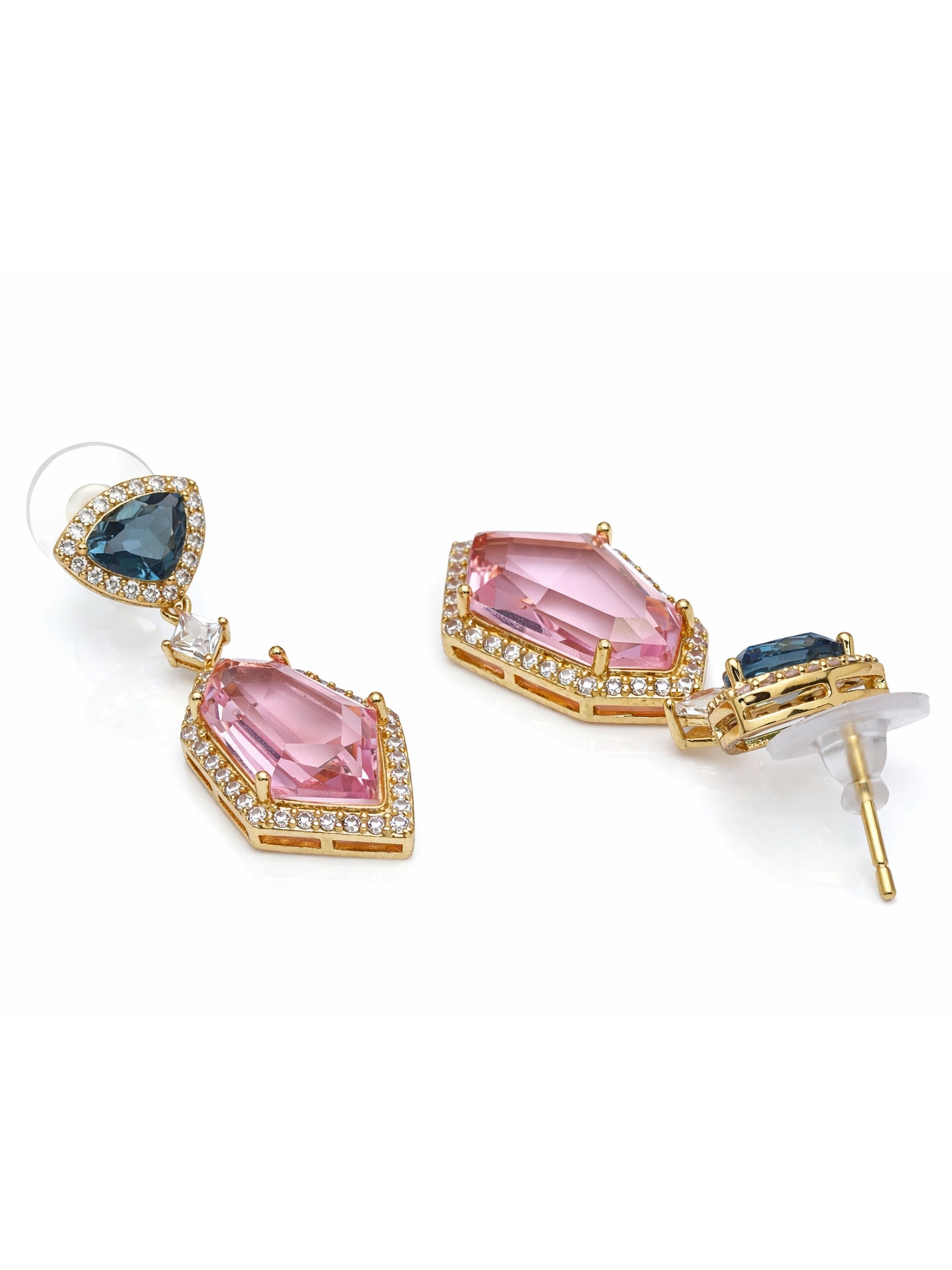 Geometric Double Stone Drop Earrings