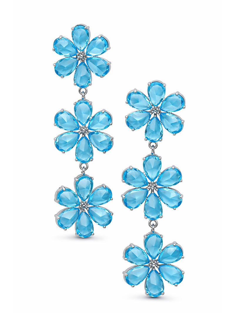 Triple Floral Crystal Drop Earrings