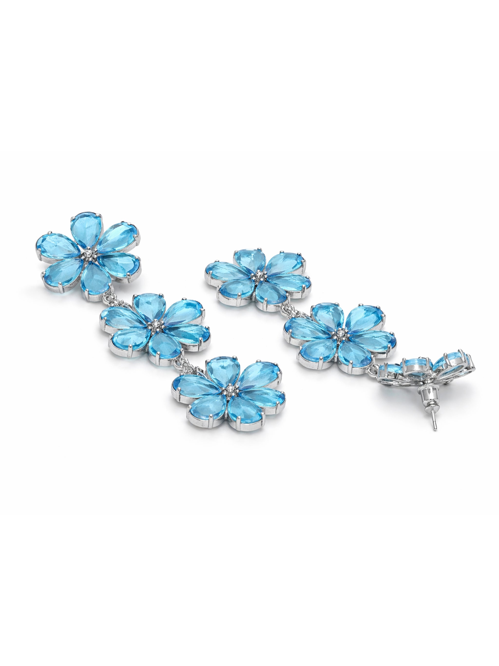 Triple Floral Crystal Drop Earrings