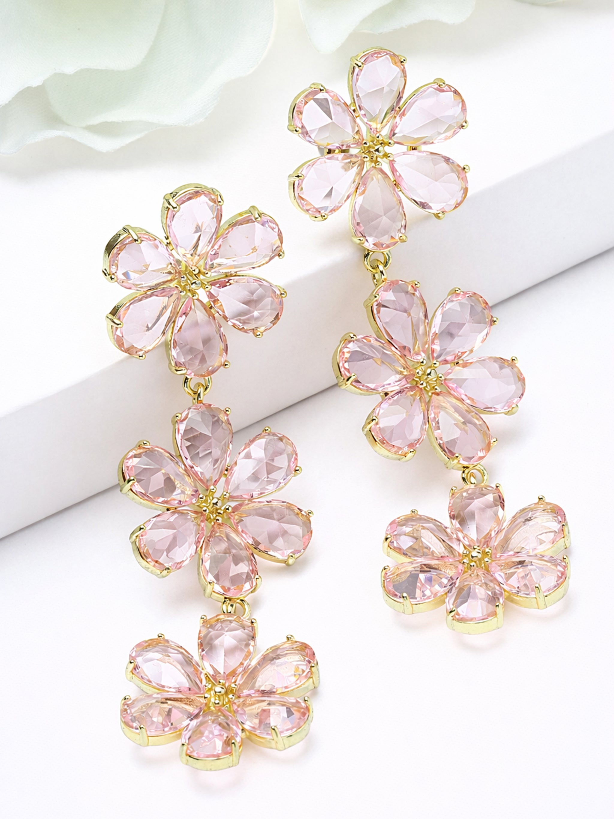 Triple Floral Crystal Drop Earrings