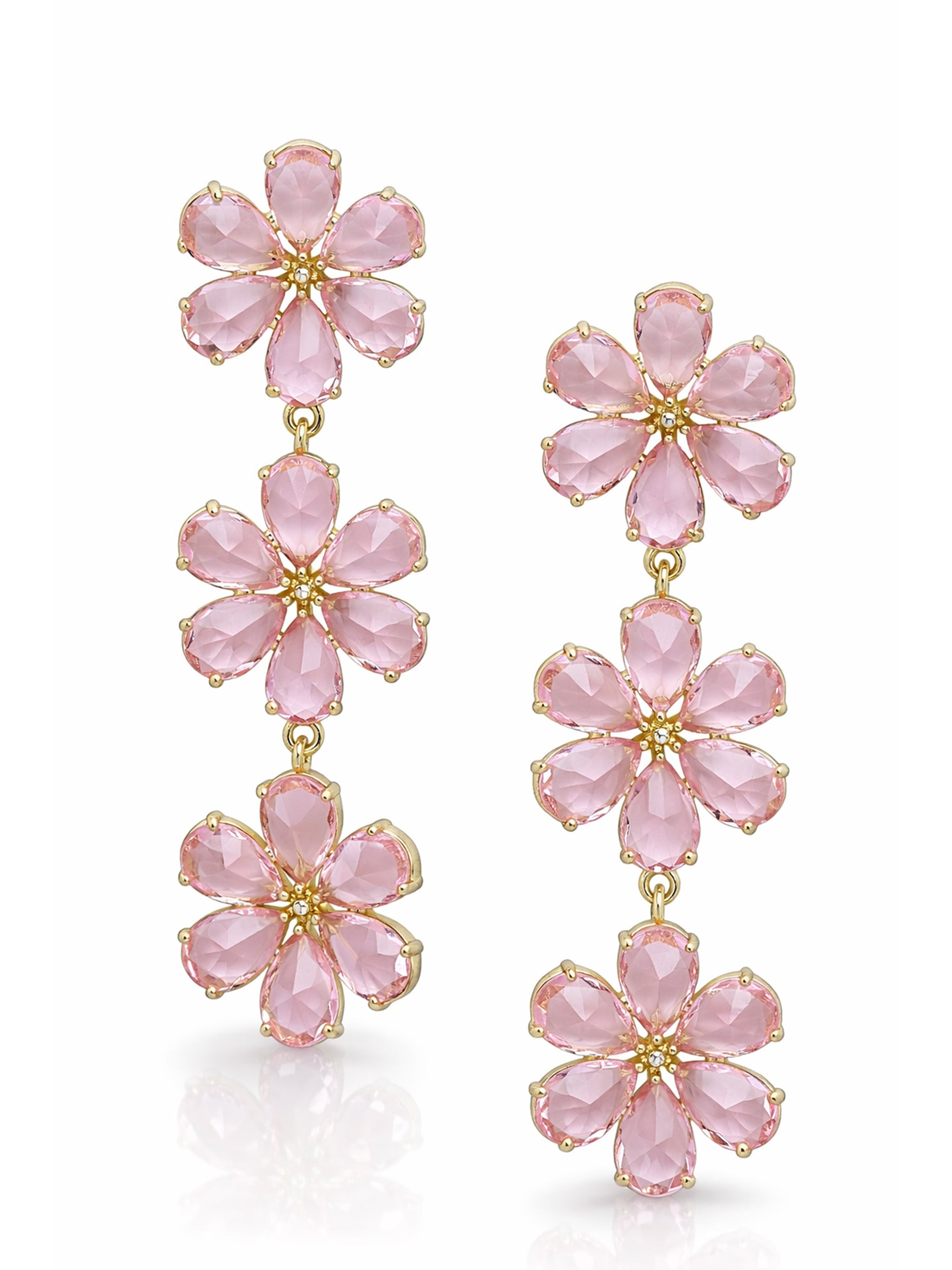 Triple Floral Crystal Drop Earrings