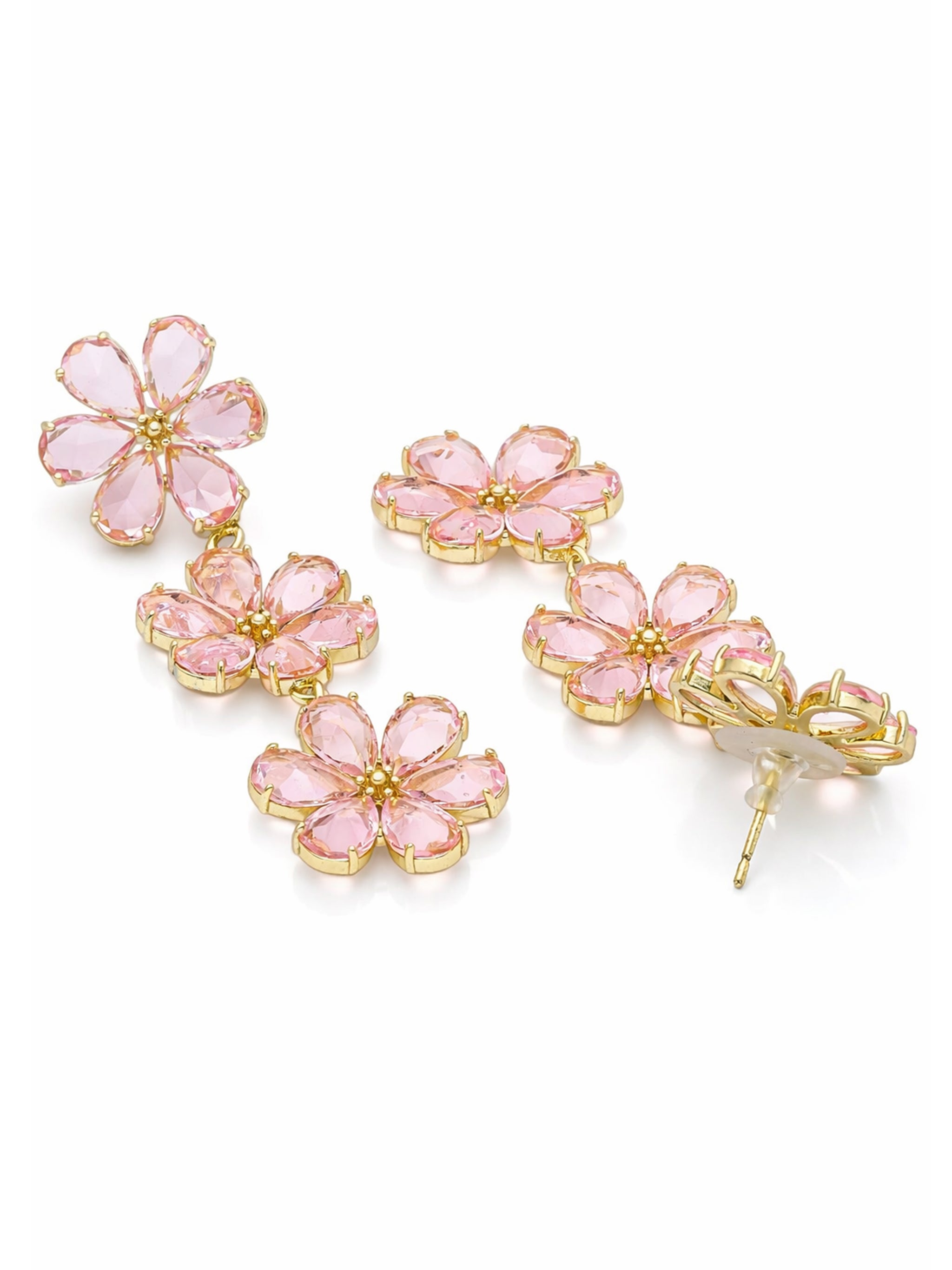 Triple Floral Crystal Drop Earrings
