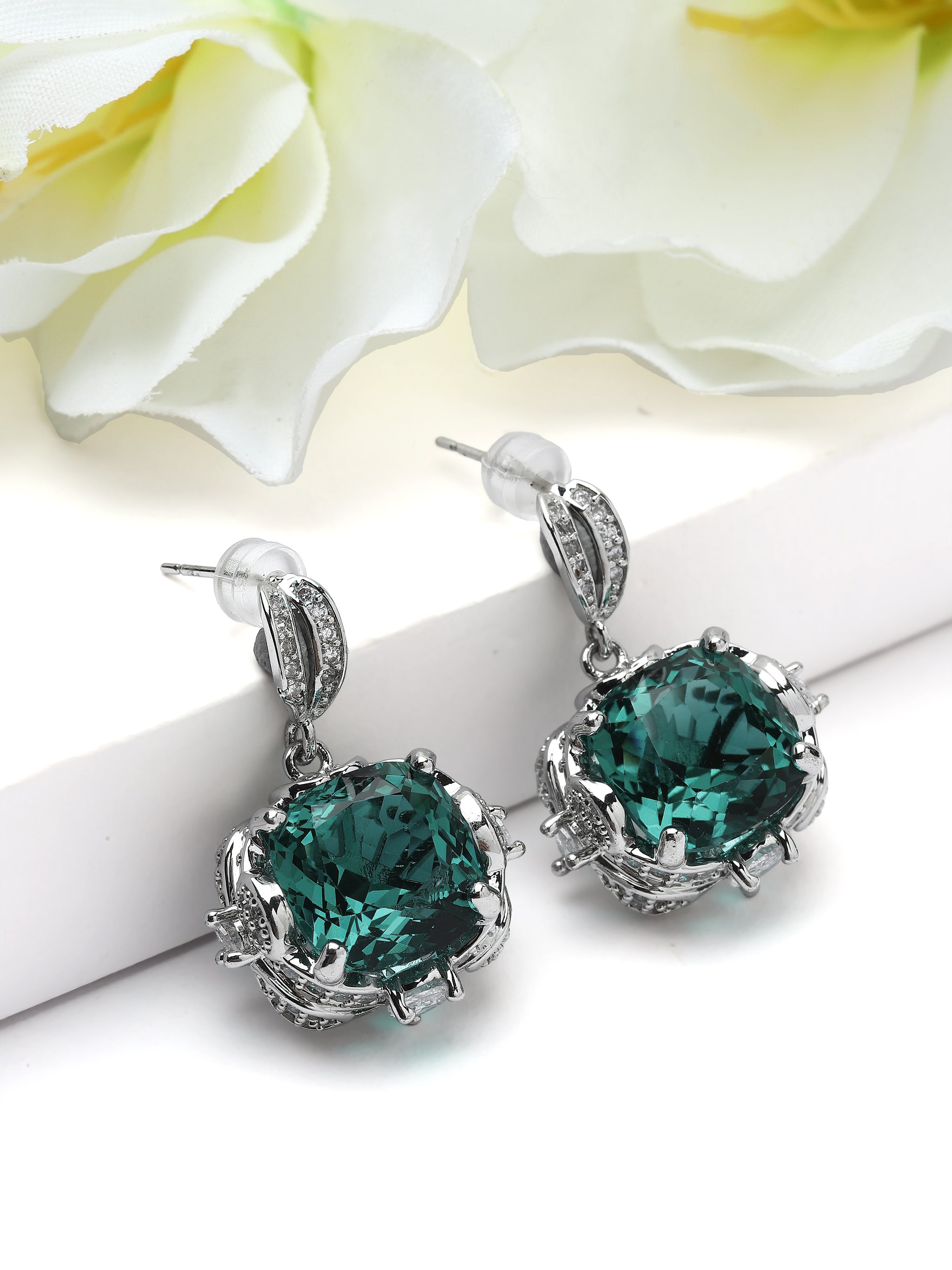 Cushion Cut Halo Drop Earrings