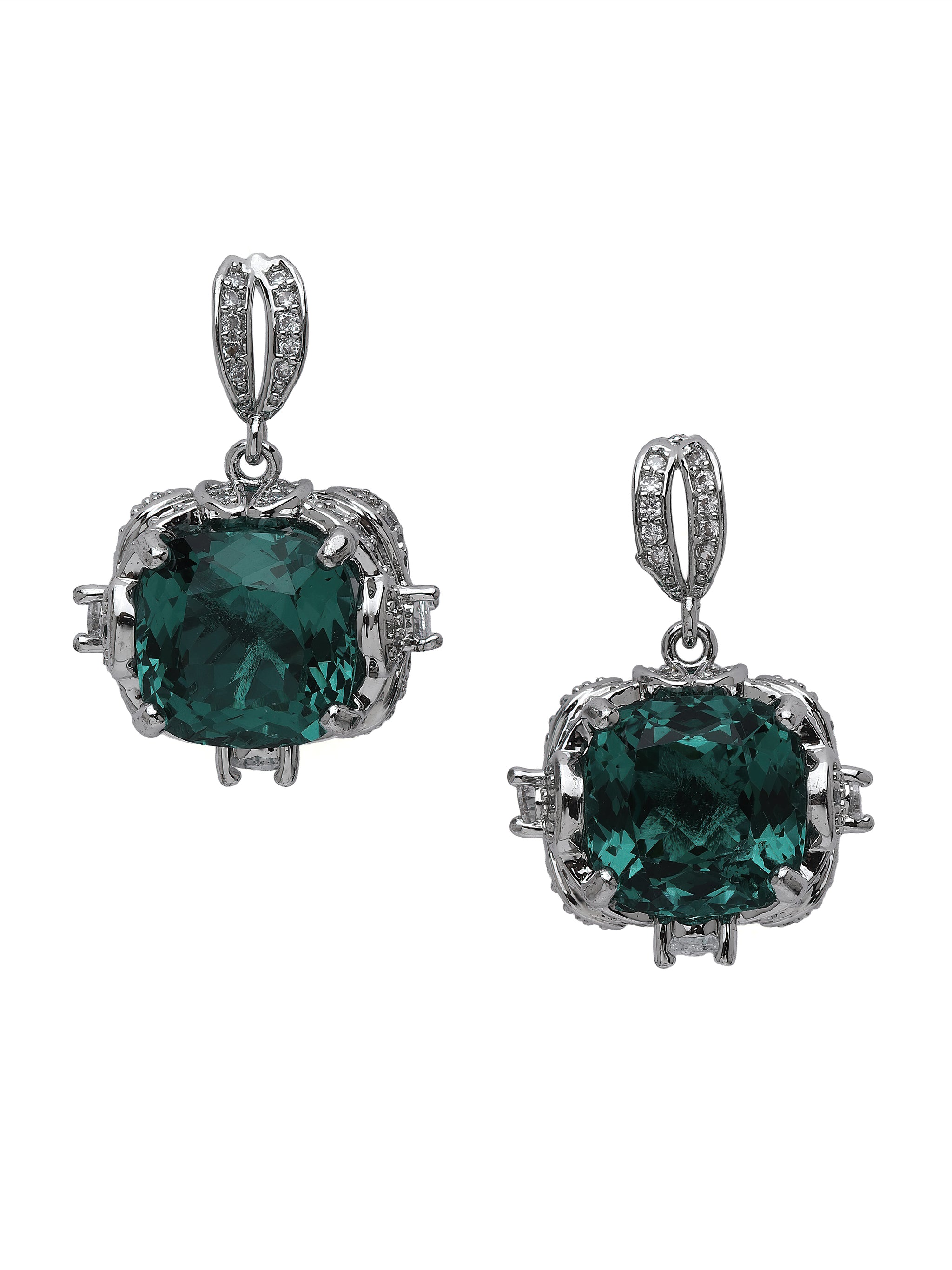 Cushion Cut Halo Drop Earrings