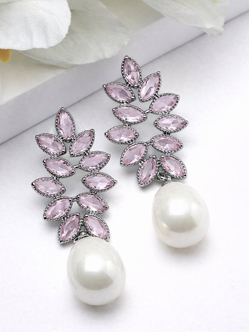 Marquise Leaf Pearl Drop Earrings