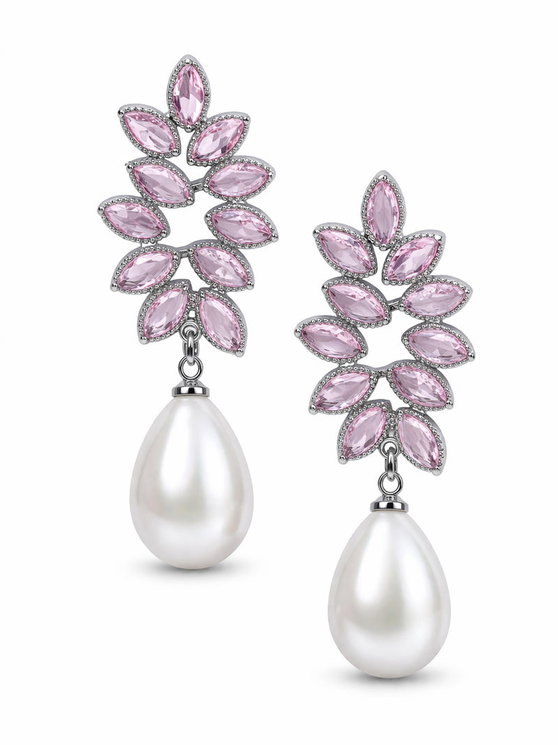 Marquise Leaf Pearl Drop Earrings