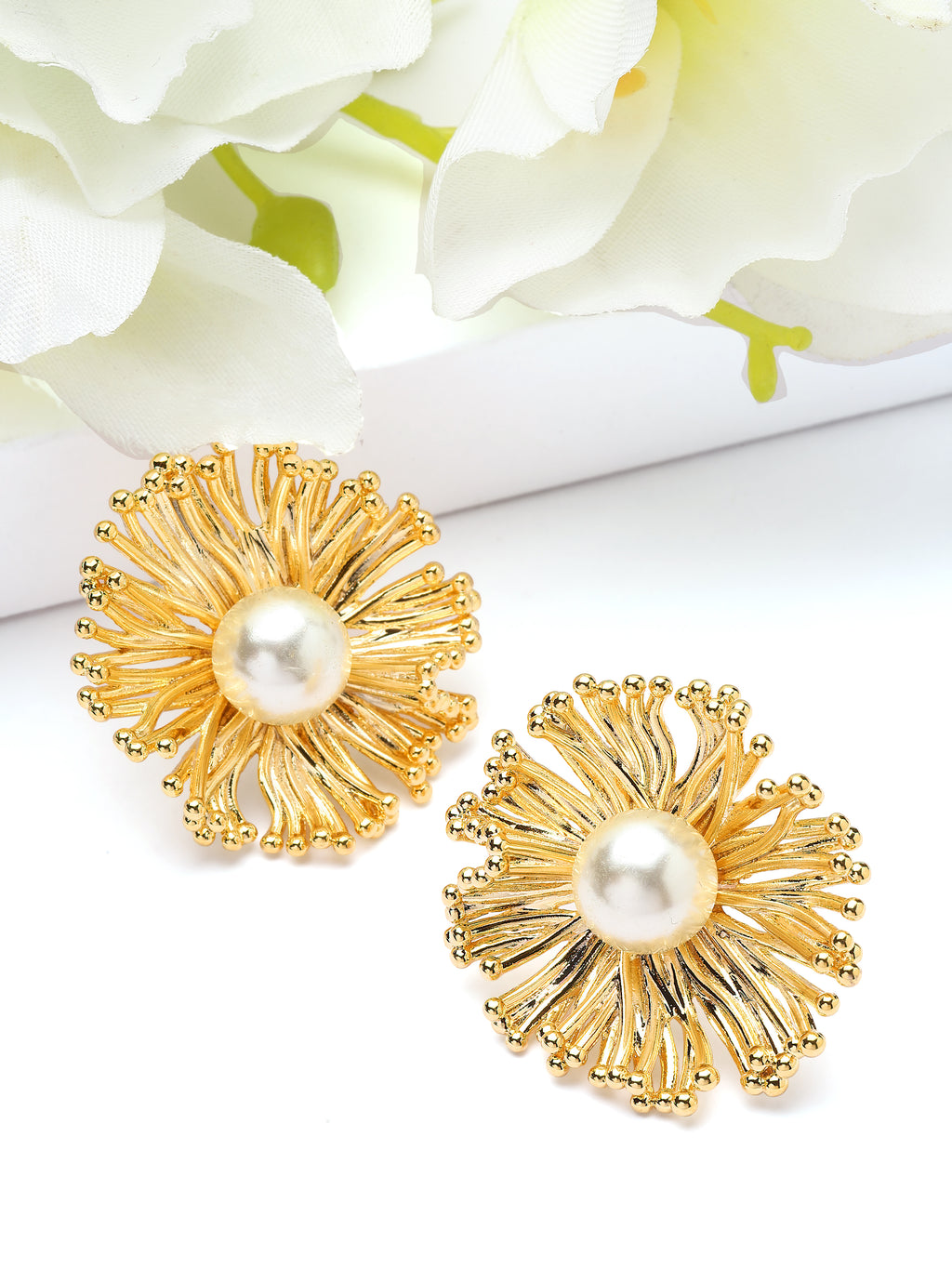 Sunburst Pearl Stud Earrings